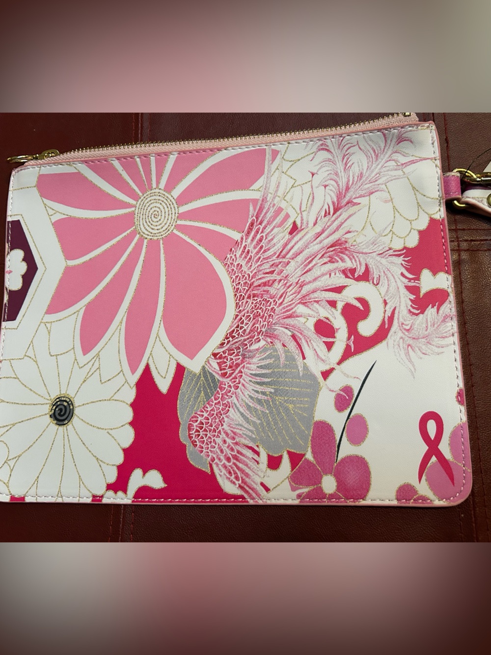 CHICO’s Pink & Gold Floral Print clutch, 7.5 x 9.5” w/strap, orig $39.50 new!! - Picture 7 of 7
